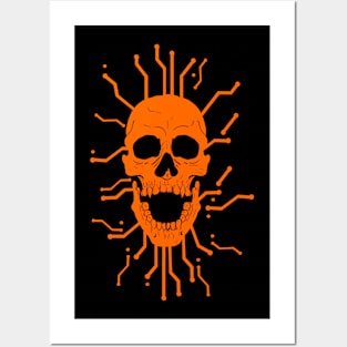 Cyber Skull - orange Posters and Art